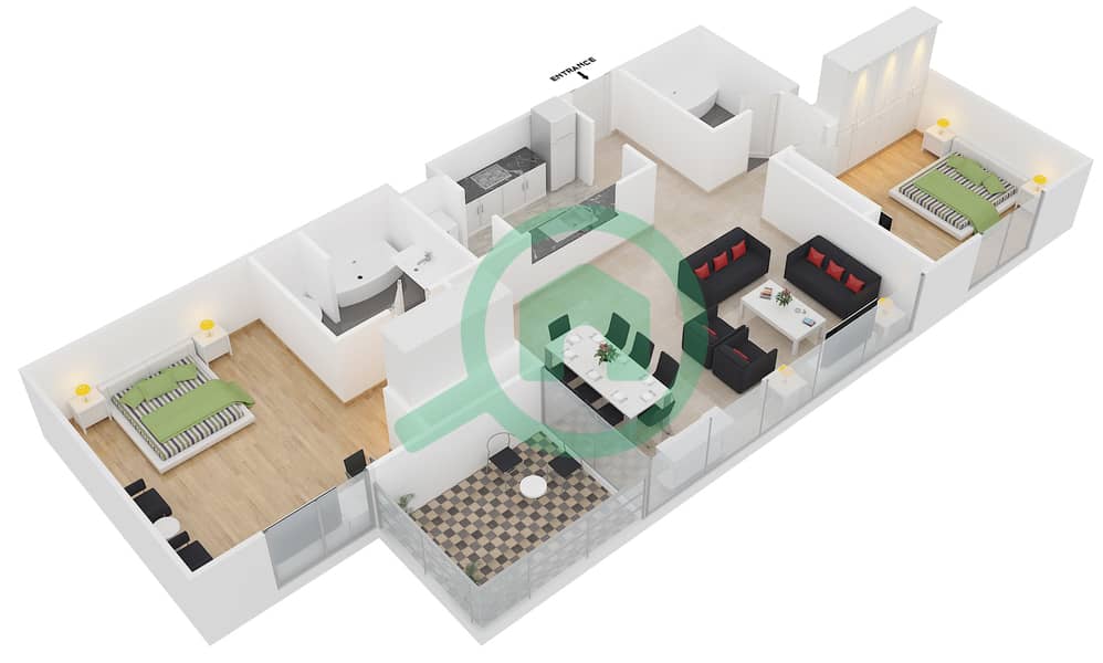 المخططات الطابقية لتصميم التصميم 5 FLOOR 3-30 شقة 2 غرفة نوم - ذا ريزيدينس 5 Floor 3-30 interactive3D