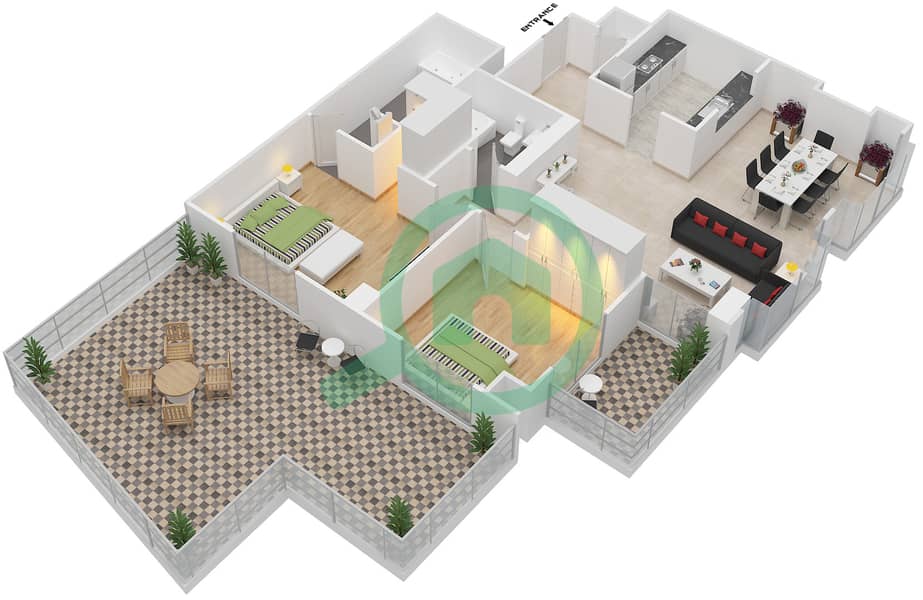 The Residence 6 - 2 Bedroom Apartment Suite 4 FLOOR 2 Floor plan Floor 2 interactive3D