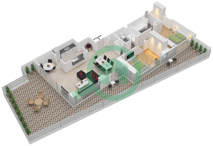 المخططات الطابقية لتصميم التصميم 1 FLOOR 2 شقة 2 غرفة نوم - ذا ريزيدينس 6 Floor 2 interactive3D