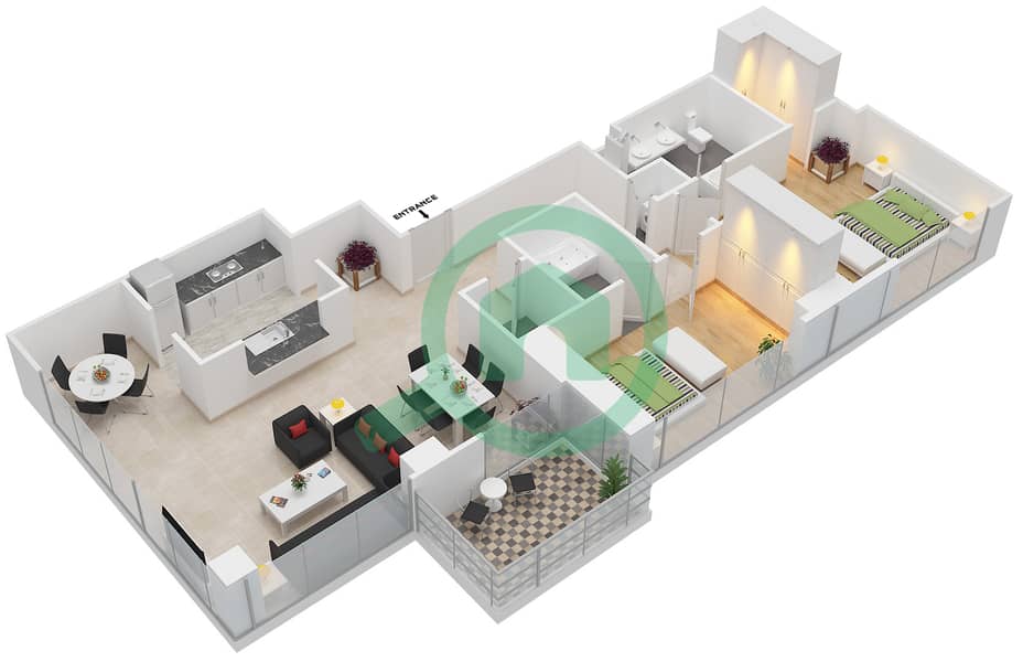 The Residence 6 - 2 Bedroom Apartment Suite 1 FLOOR 3-19 Floor plan Floor 3-19 interactive3D