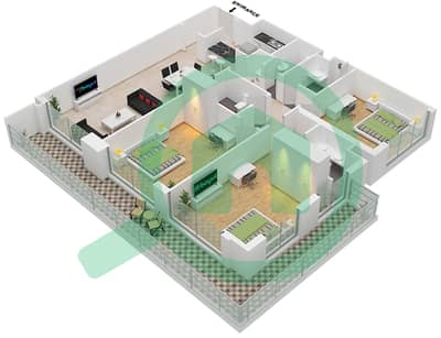 Пантеон Элизе - Апартамент 3 Cпальни планировка Тип/мера 3B1 FLOOR-2-3