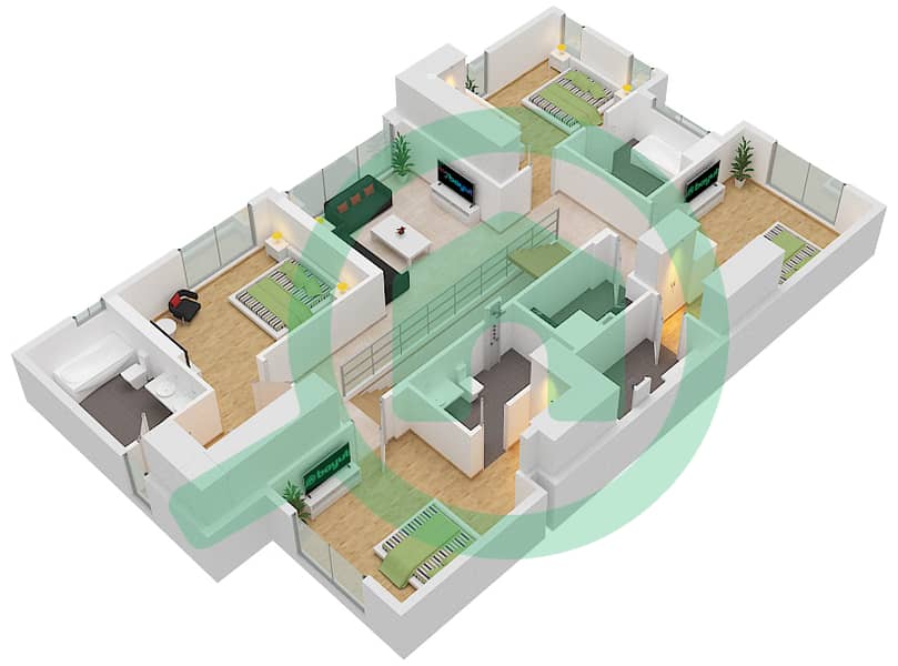 المخططات الطابقية لتصميم النموذج STAND ALONE VILLA-2 فیلا 5 غرف نوم - يونيو 2 First Floor interactive3D