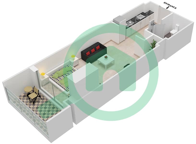 المخططات الطابقية لتصميم النموذج / الوحدة S1/19 FLOOR-1 شقة استوديو - بانثيون إليزيه I Floor-1 interactive3D
