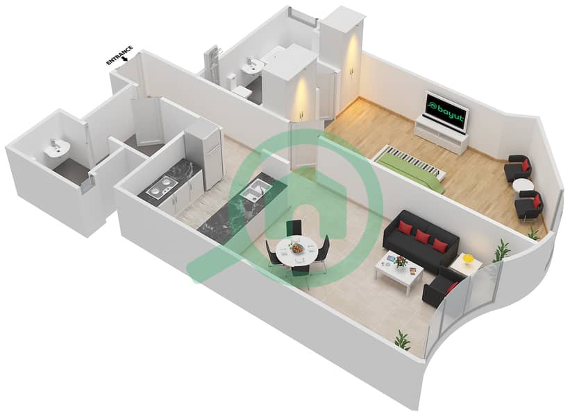 穆罕默德-本-拉希德塔--世贸中心 - 1 卧室公寓类型1A戶型图 interactive3D