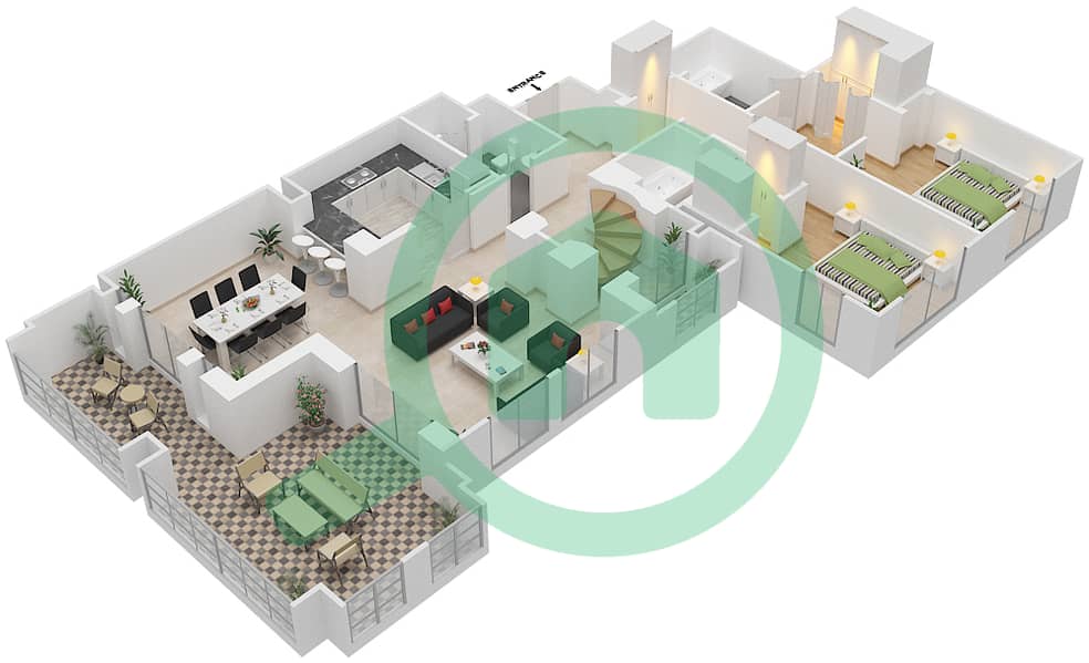 المخططات الطابقية لتصميم الوحدة 2 / FLOOR 6 شقة 2 غرفة نوم - يانسون 2 Floor 6 Lower interactive3D