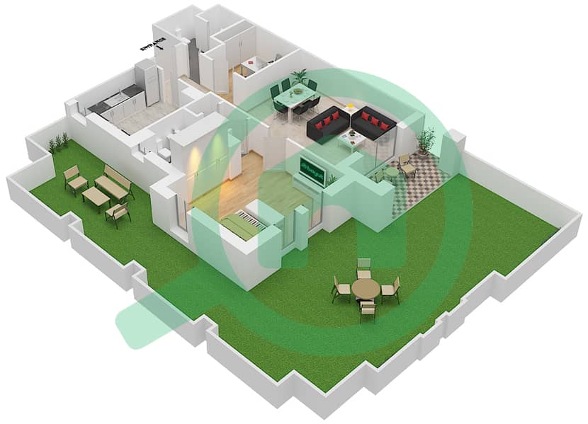 المخططات الطابقية لتصميم الوحدة 3 / GROUND FLOOR شقة 1 غرفة نوم - يانسون 2 Ground Floor interactive3D