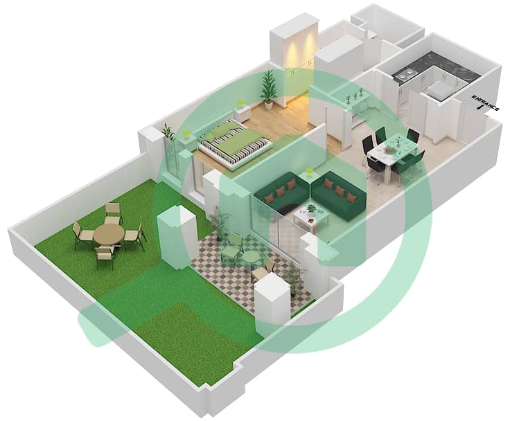 燕舒2号楼 - 1 卧室公寓单位4 / GROUND FLOOR戶型图 Ground Floor interactive3D