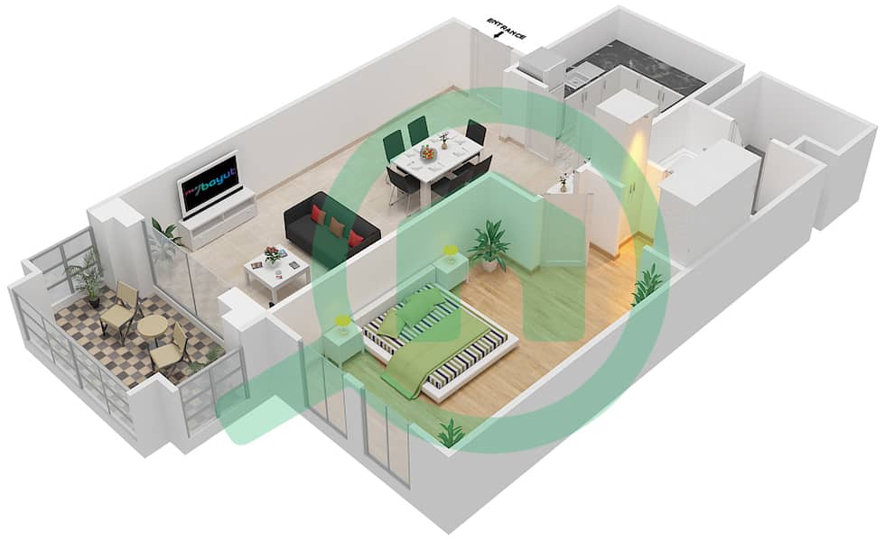 المخططات الطابقية لتصميم الوحدة 5 / FLOOR 1-5 شقة 1 غرفة نوم - يانسون 2 Floor 1-5 interactive3D