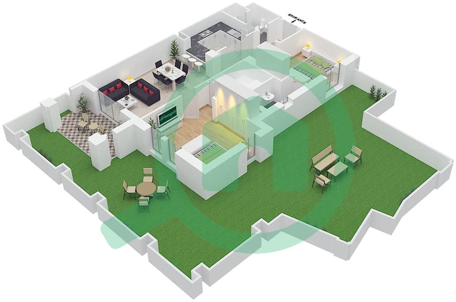 المخططات الطابقية لتصميم الوحدة 6 / GROUND FLOOR شقة 2 غرفة نوم - يانسون 2 Ground Floor interactive3D