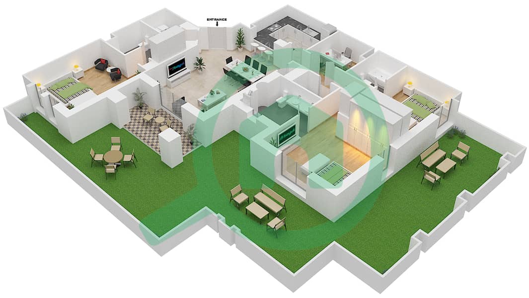 Yansoon 2 - 3 Bedroom Apartment Unit 7 / GROUND FLOOR Floor plan Ground Floor interactive3D