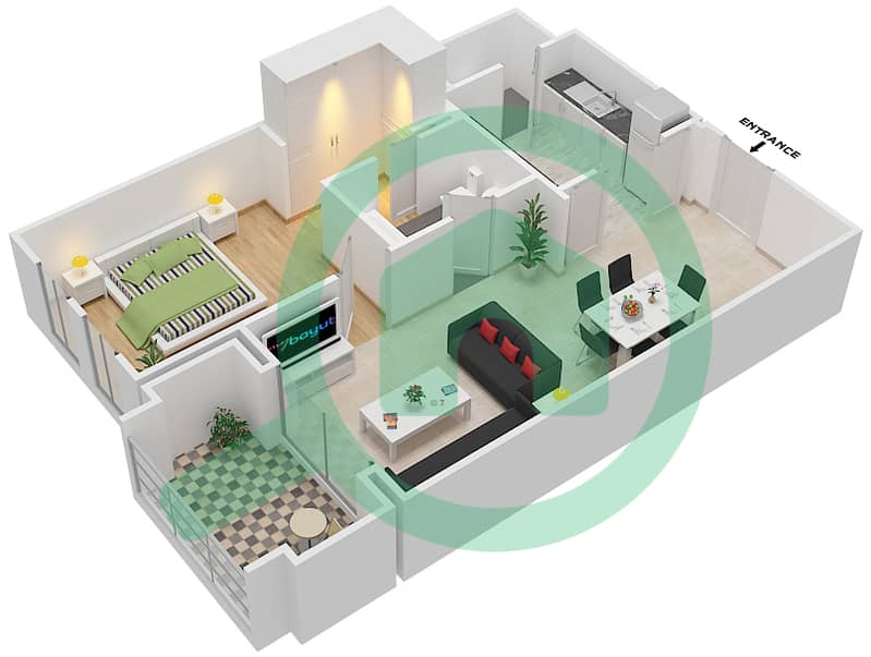 燕舒4号楼 - 1 卧室公寓单位3 FLOOR 1-3戶型图 Floor 1-3 interactive3D