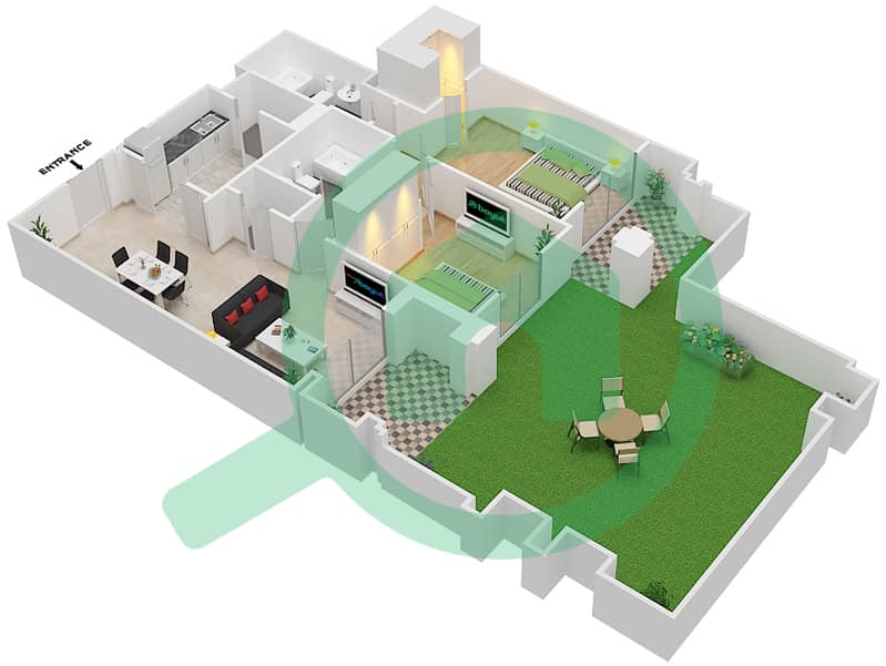 المخططات الطابقية لتصميم الوحدة 2 GROUND FLOOR شقة 2 غرفة نوم - يانسون 4 Ground Floor interactive3D
