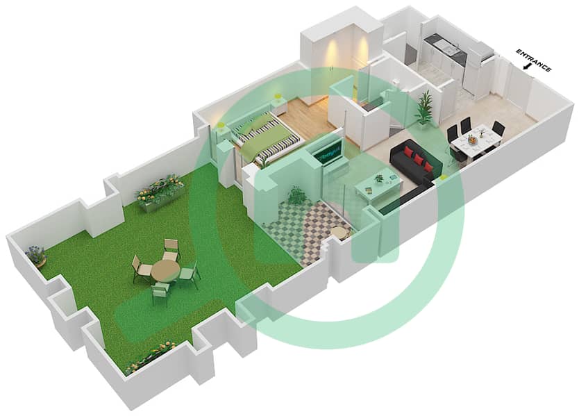 المخططات الطابقية لتصميم الوحدة 3 GROUND FLOOR شقة 1 غرفة نوم - يانسون 4 Ground Floor interactive3D