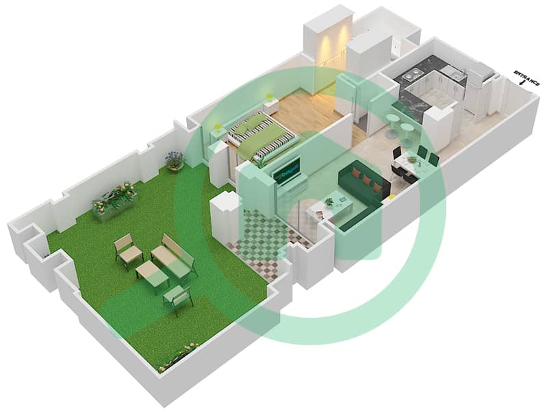 المخططات الطابقية لتصميم الوحدة 7 GROUND FLOOR شقة 1 غرفة نوم - يانسون 4 Ground Floor interactive3D