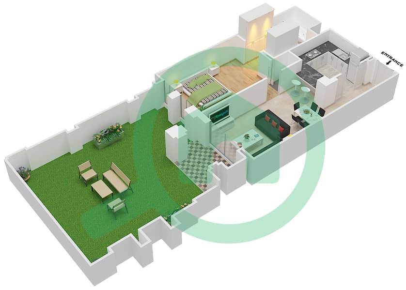 المخططات الطابقية لتصميم الوحدة 8 GROUND FLOOR شقة 1 غرفة نوم - يانسون 4 Ground Floor interactive3D