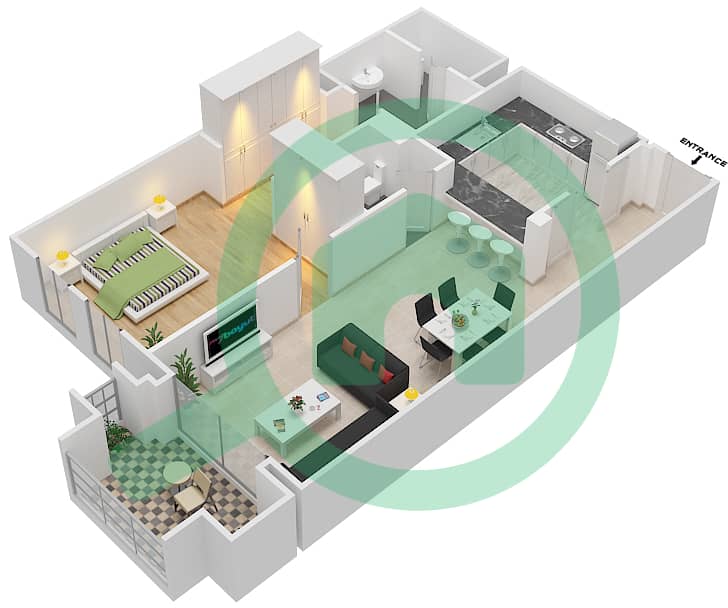 المخططات الطابقية لتصميم الوحدة 9 FLOOR 1-3 شقة 1 غرفة نوم - يانسون 4 Floor 1-3 interactive3D