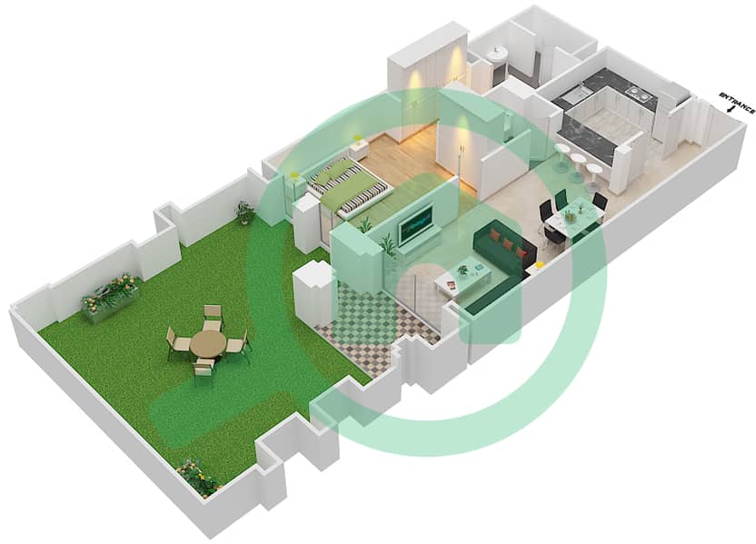 المخططات الطابقية لتصميم الوحدة 9 GROUND FLOOR شقة 1 غرفة نوم - يانسون 4 Ground Floor interactive3D