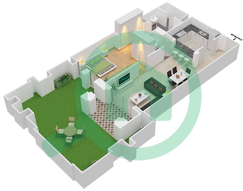 المخططات الطابقية لتصميم الوحدة 10 GROUND FLOOR شقة 1 غرفة نوم - يانسون 4 Ground Floor interactive3D