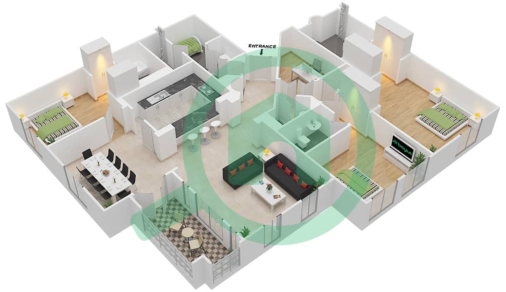 Янсун 4 - Апартамент 3 Cпальни планировка Единица измерения 12 FLOOR 1-4 Floor 1-3 interactive3D