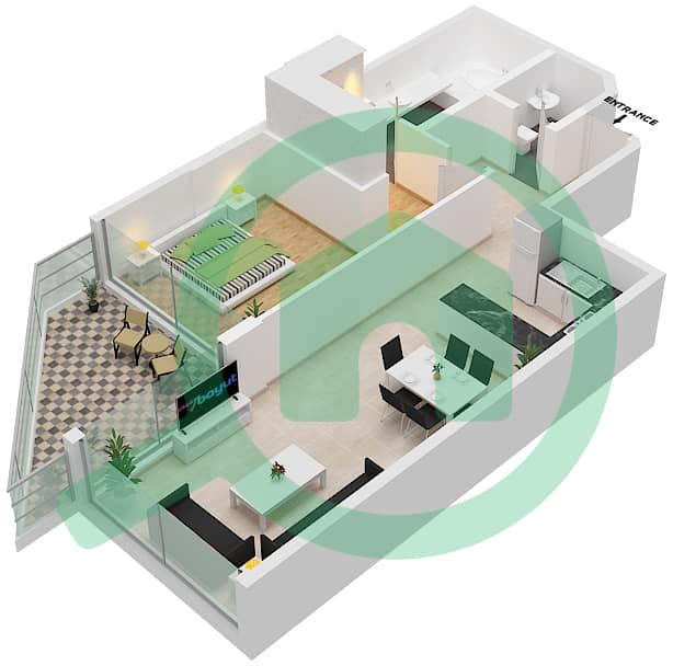 Azizi Mina - 1 Bedroom Apartment Unit 03 FLOOR 1-5,8 Floor plan Floor 1-5 interactive3D