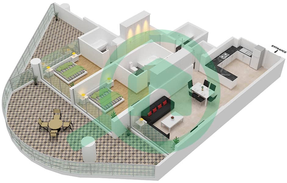 阿齐兹米娜公寓 - 2 卧室公寓单位05 FLOOR 1,3-5戶型图 Floor 1,3-5 interactive3D