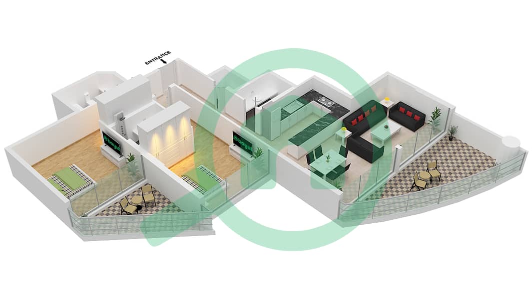 المخططات الطابقية لتصميم الوحدة 11 FLOOR 1,2 شقة 2 غرفة نوم - عزيزي مينا Floor 1,2 interactive3D