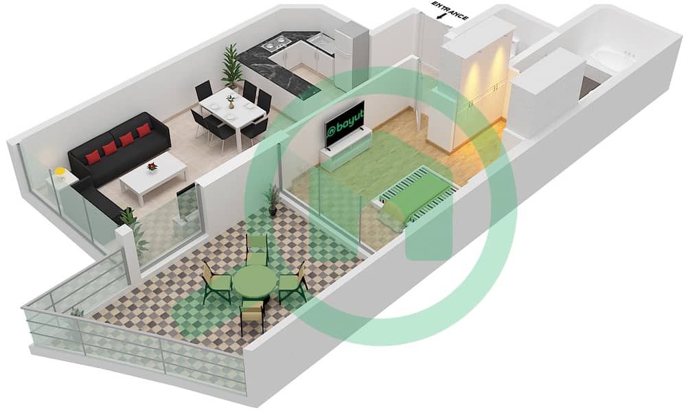 المخططات الطابقية لتصميم الوحدة 13 FLOOR 1 شقة 1 غرفة نوم - عزيزي مينا Floor 1 interactive3D