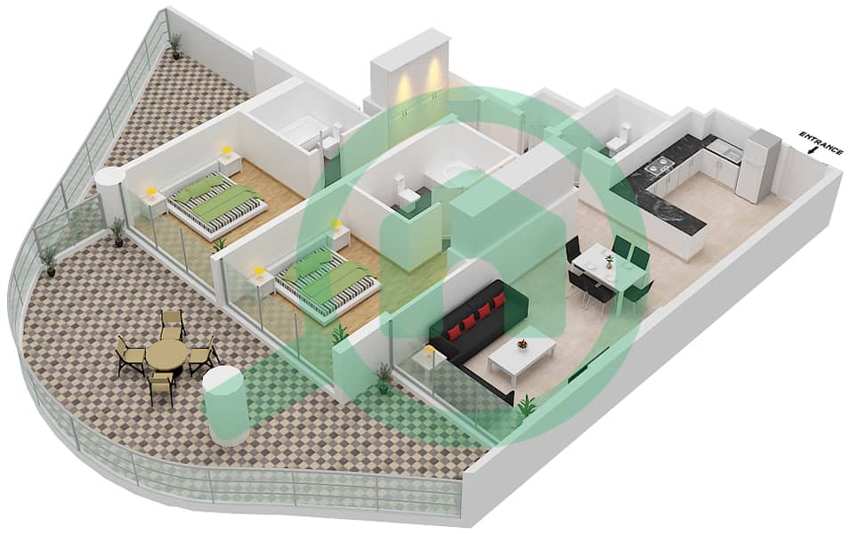المخططات الطابقية لتصميم الوحدة 12 FLOOR 1,2 شقة 2 غرفة نوم - عزيزي مينا Floor 1,2 interactive3D