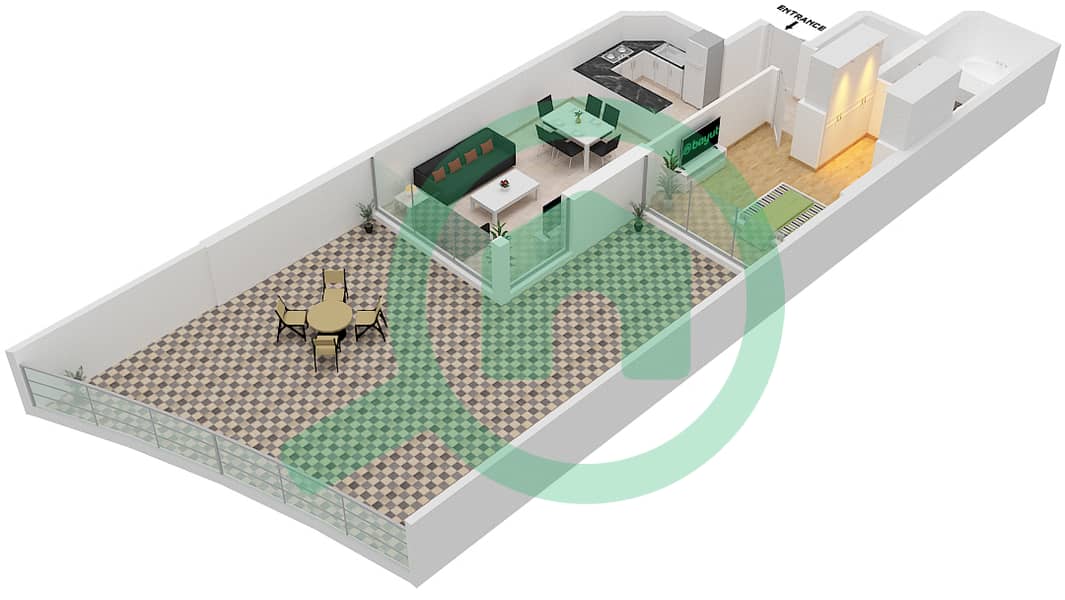 阿齐兹米娜公寓 - 1 卧室公寓单位14 FLOOR 1戶型图 Floor 1 interactive3D