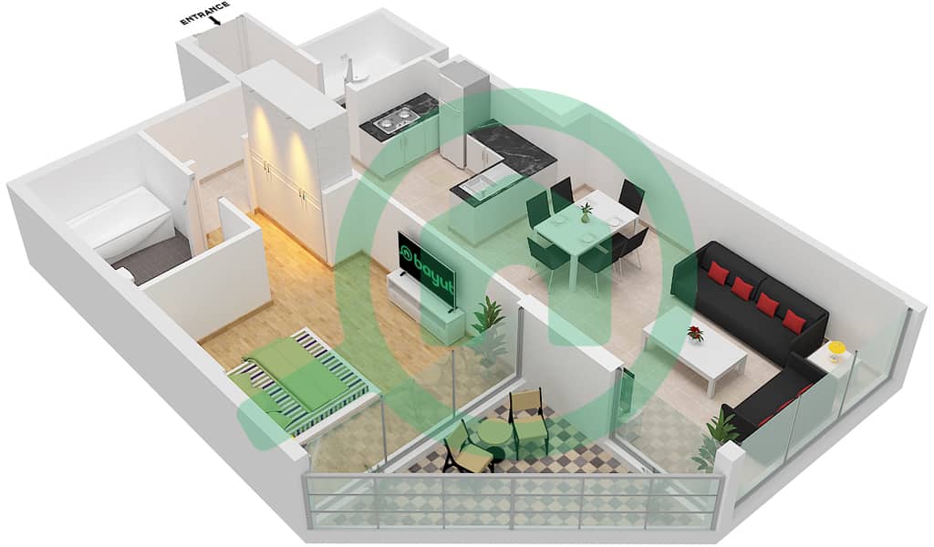 Azizi Mina - 1 Bedroom Apartment Unit 19 FLOOR 1,2 Floor plan Floor 1,2 interactive3D