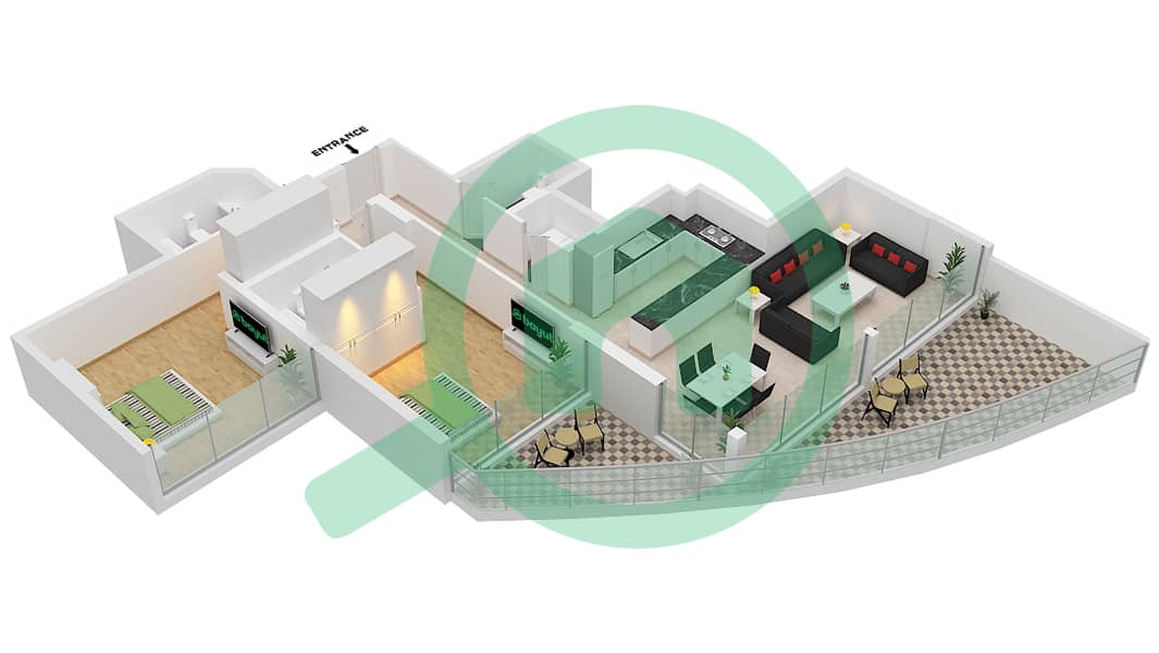 阿齐兹米娜公寓 - 2 卧室公寓单位4 FLOOR 2戶型图 Floor 2 interactive3D