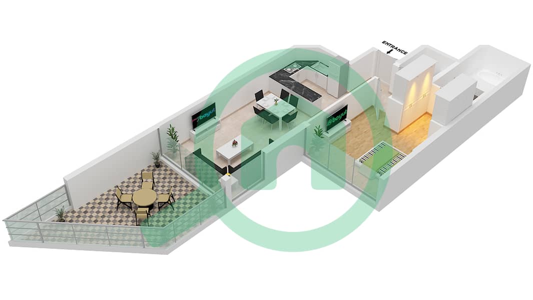 Azizi Mina - 1 Bedroom Apartment Unit 14 FLOOR 2 Floor plan Floor 2 interactive3D