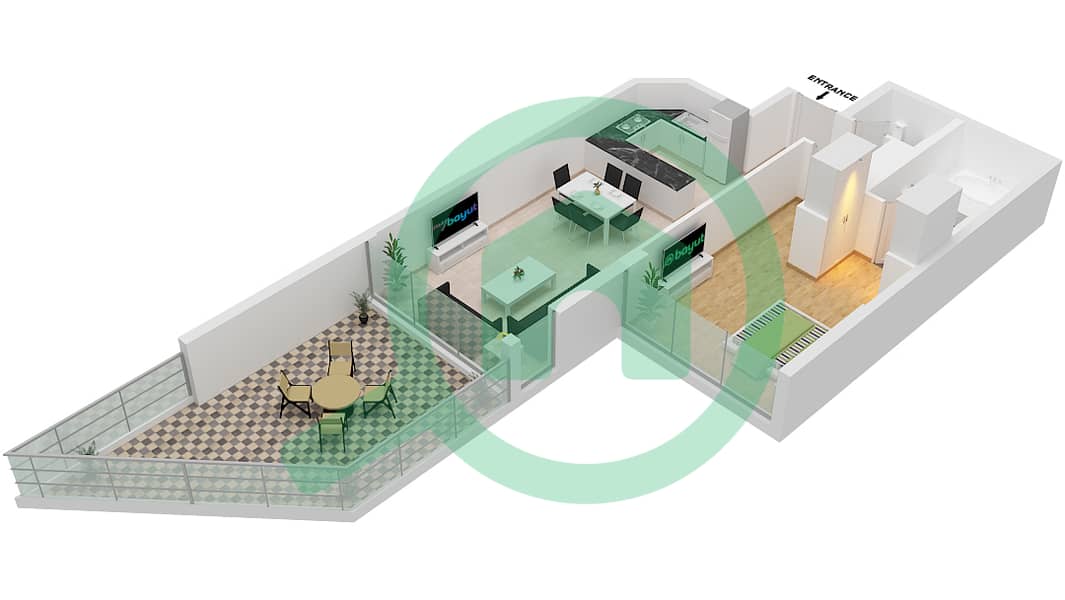 阿齐兹米娜公寓 - 1 卧室公寓单位15 FLOOR 2戶型图 Floor 2 interactive3D