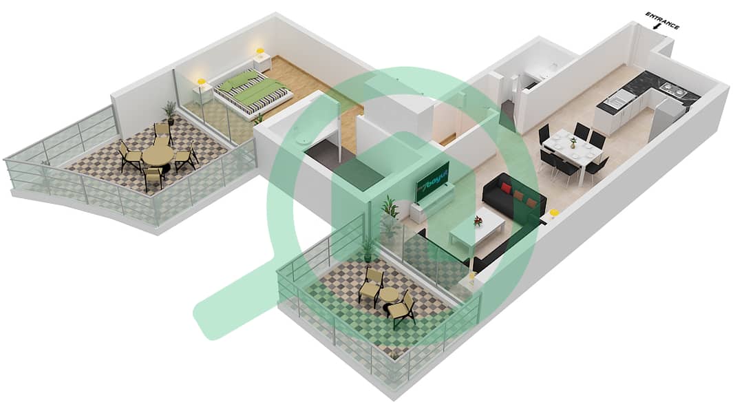Azizi Mina - 1 Bedroom Apartment Unit 16 FLOOR 2 Floor plan Floor 2 interactive3D
