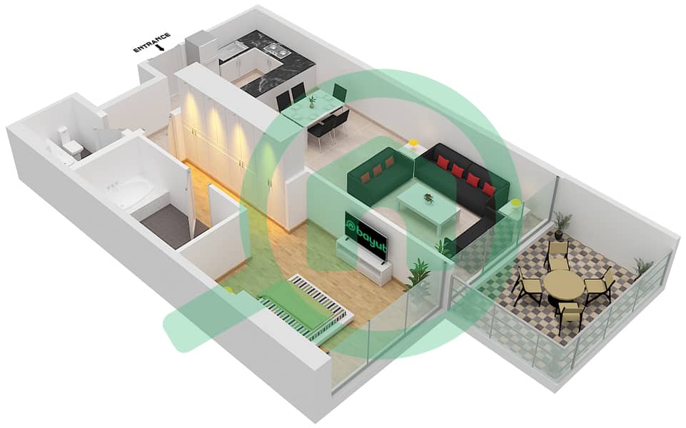 Azizi Mina - 1 Bedroom Apartment Unit 17 FLOOR 2 Floor plan Floor 2 interactive3D