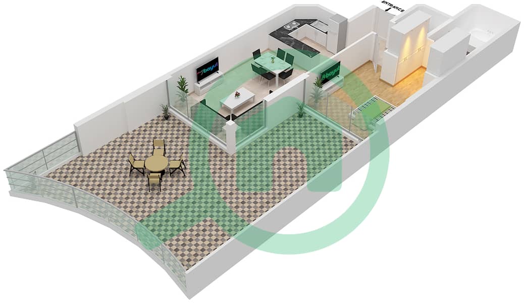 阿齐兹米娜公寓 - 1 卧室公寓单位8 FLOOR 3-5戶型图 Floor 2 interactive3D