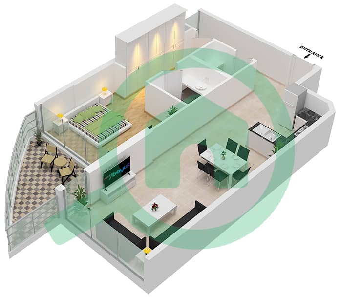 阿齐兹米娜公寓 - 1 卧室公寓单位10 FLOOR 3戶型图 Floor 3 interactive3D