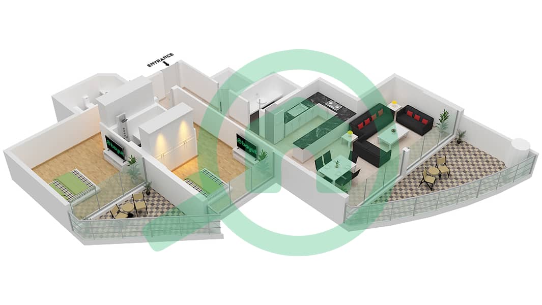 المخططات الطابقية لتصميم الوحدة 13 FLOOR 3 شقة 2 غرفة نوم - عزيزي مينا Floor 3 interactive3D