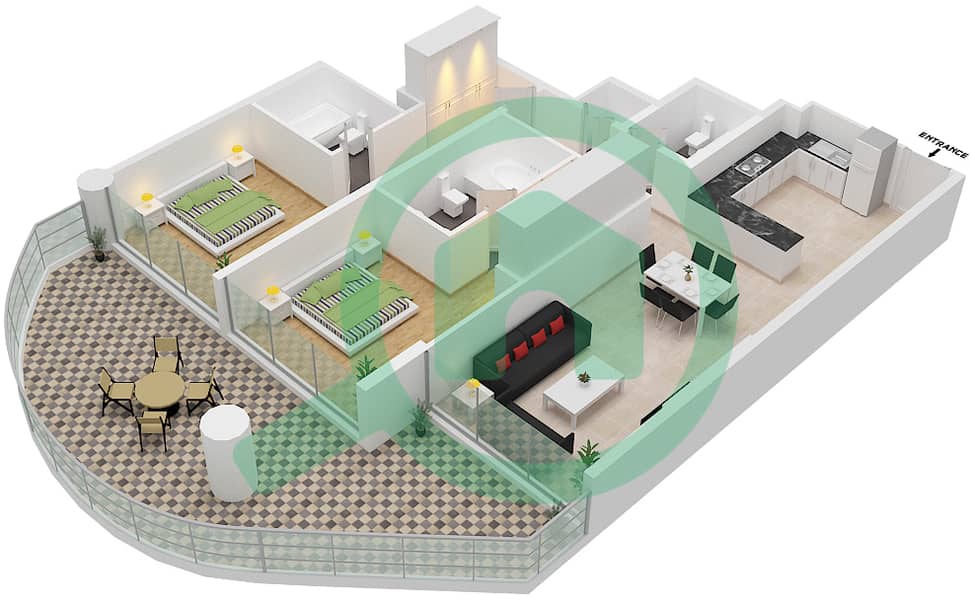 المخططات الطابقية لتصميم الوحدة 14 FLOOR 3 شقة 2 غرفة نوم - عزيزي مينا Floor 3 interactive3D
