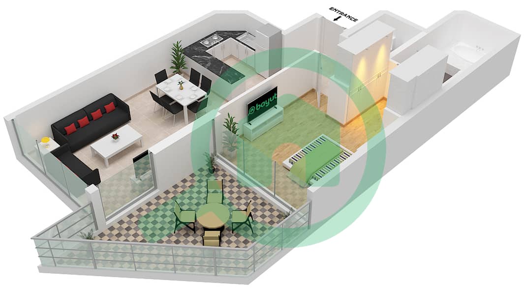 Azizi Mina - 1 Bedroom Apartment Unit 15 FLOOR 3 Floor plan Floor 3 interactive3D