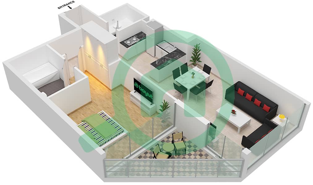 المخططات الطابقية لتصميم الوحدة 21 FLOOR 3 شقة 1 غرفة نوم - عزيزي مينا Floor 3 interactive3D