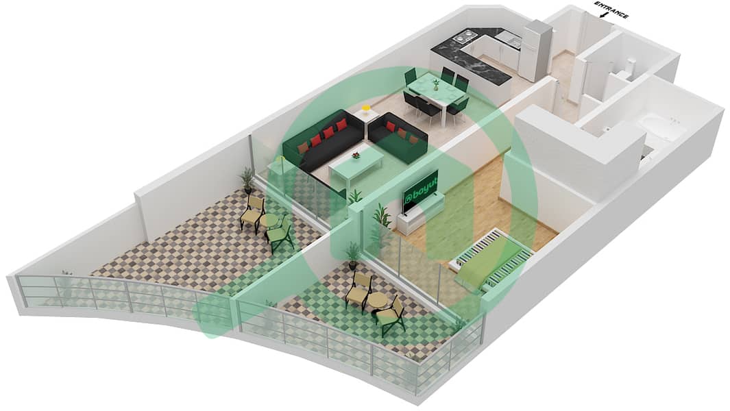 المخططات الطابقية لتصميم الوحدة 9 FLOOR 4,5 شقة 1 غرفة نوم - عزيزي مينا Floor 3,5 interactive3D