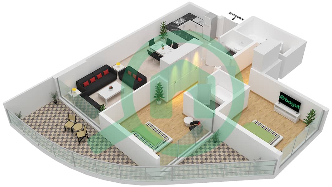 المخططات الطابقية لتصميم الوحدة 20 FLOOR 3 شقة 2 غرفة نوم - عزيزي مينا Floor 3 interactive3D