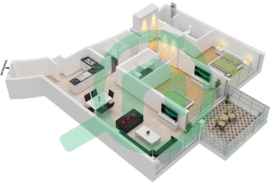 المخططات الطابقية لتصميم الوحدة 10 FLOOR 4,5 شقة 2 غرفة نوم - عزيزي مينا Floor 4,5 interactive3D