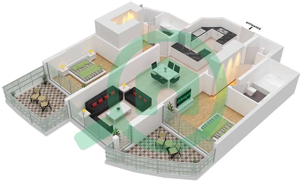 Azizi Mina - 2 Bedroom Apartment Unit 11 FLOOR 4,5 Floor plan Floor 4,5 interactive3D