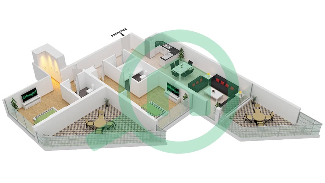 Azizi Mina - 2 Bedroom Apartment Unit 12 FLOOR 4,5 Floor plan Floor 4,5 interactive3D