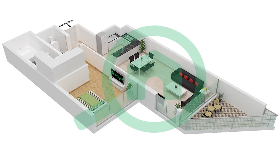 المخططات الطابقية لتصميم الوحدة 14 F'LOOR 4 شقة 1 غرفة نوم - عزيزي مينا Floor 4 interactive3D