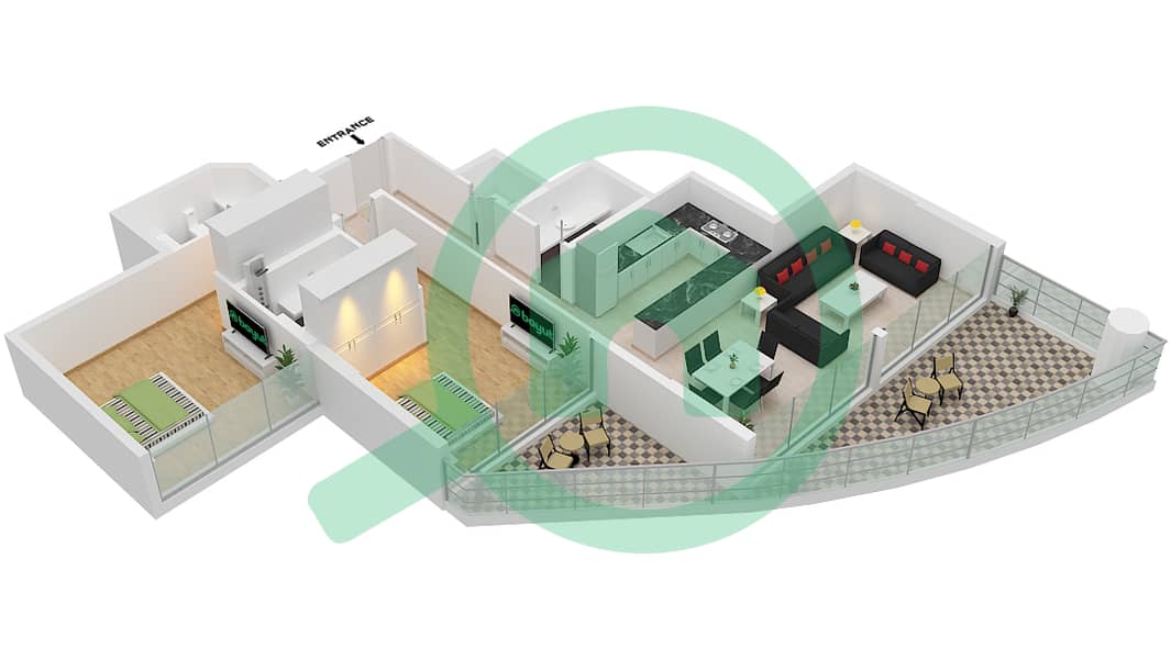 المخططات الطابقية لتصميم الوحدة 15 FLOOR 4 شقة 2 غرفة نوم - عزيزي مينا Floor 4 interactive3D