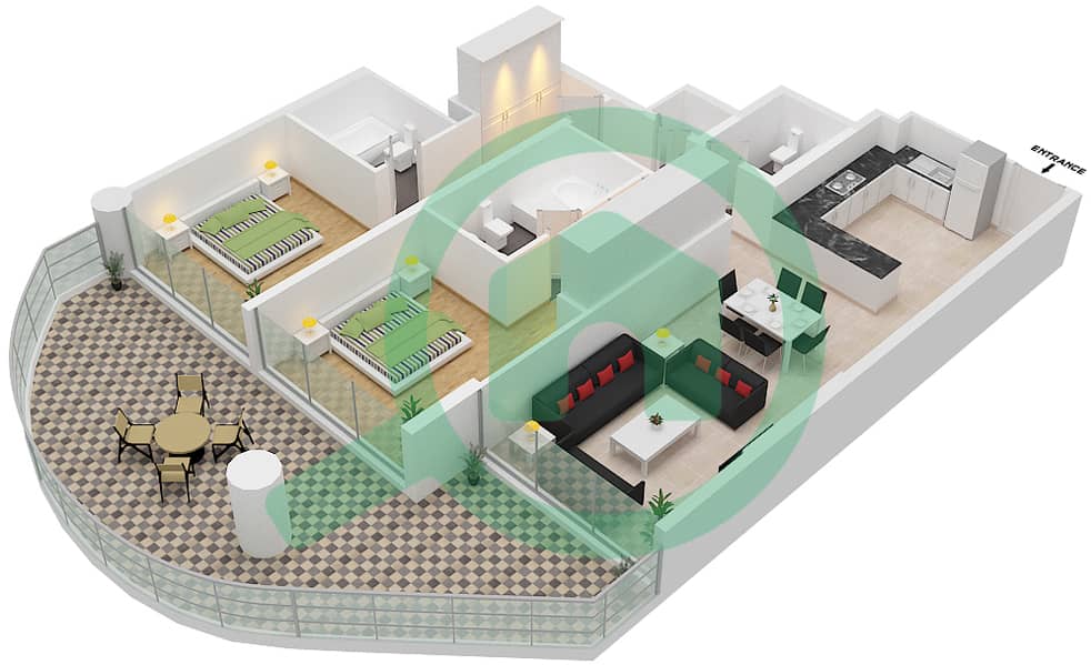 المخططات الطابقية لتصميم الوحدة 16 FLOOR 4 شقة 2 غرفة نوم - عزيزي مينا Floor 4 interactive3D