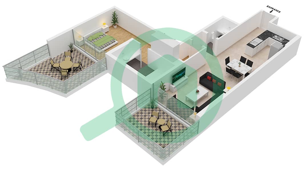 Azizi Mina - 1 Bedroom Apartment Unit 20 FLOOR 4 Floor plan Floor 4 interactive3D